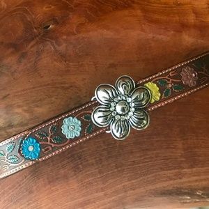 Nocona Colorful Floral Rhinestone Leather Belt